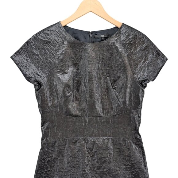Tibi Metallic Mini Dress Black Short Sleeve Lined Textured Cocktail Size 6 - Picture 3 of 11